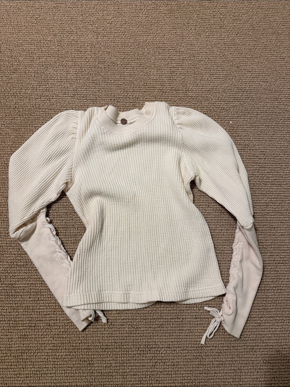 Free People Cream Puff-Sleeve Knit Sweater